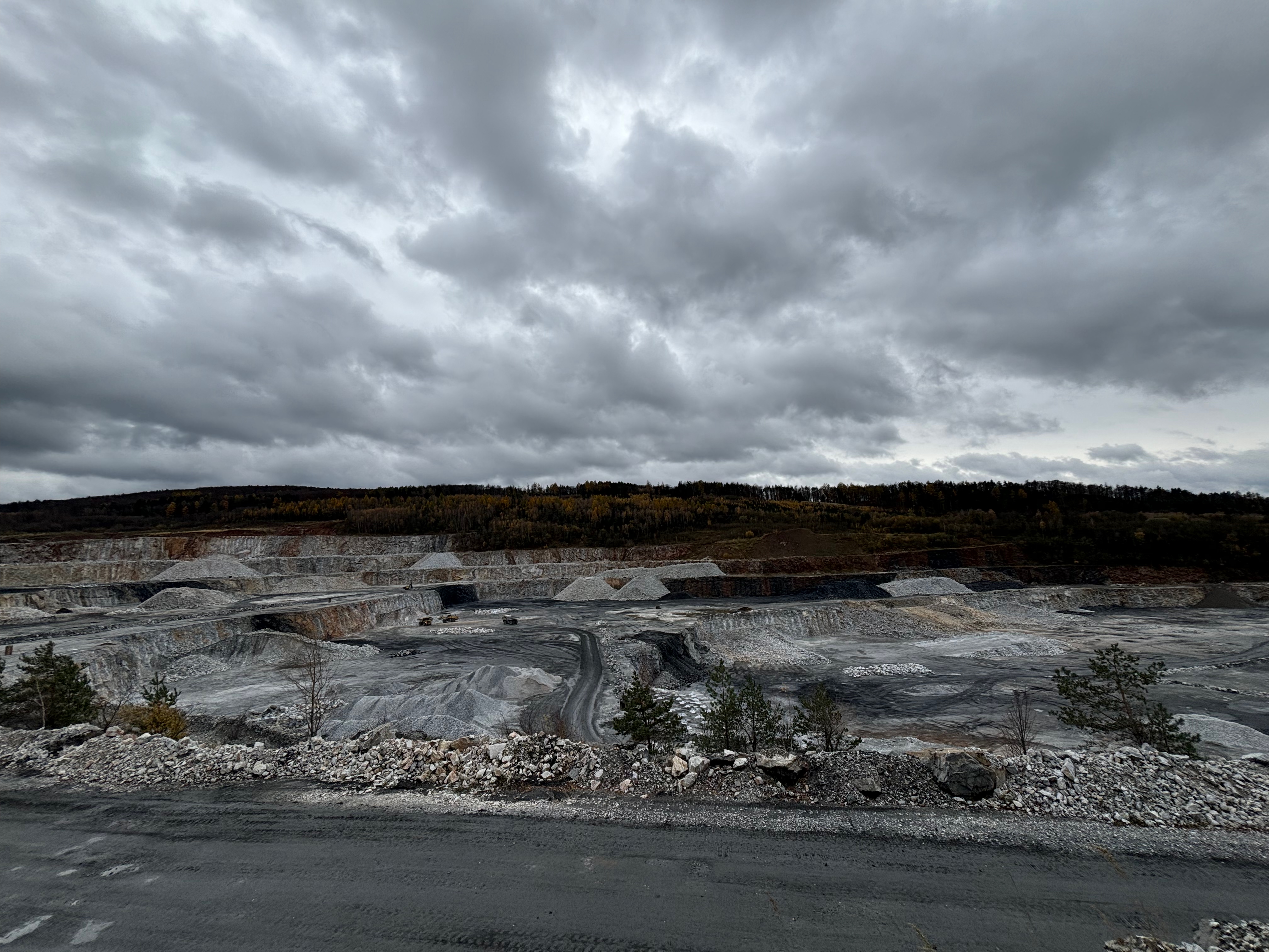CEMEX quarry and cement plant landscape under cloudy sky