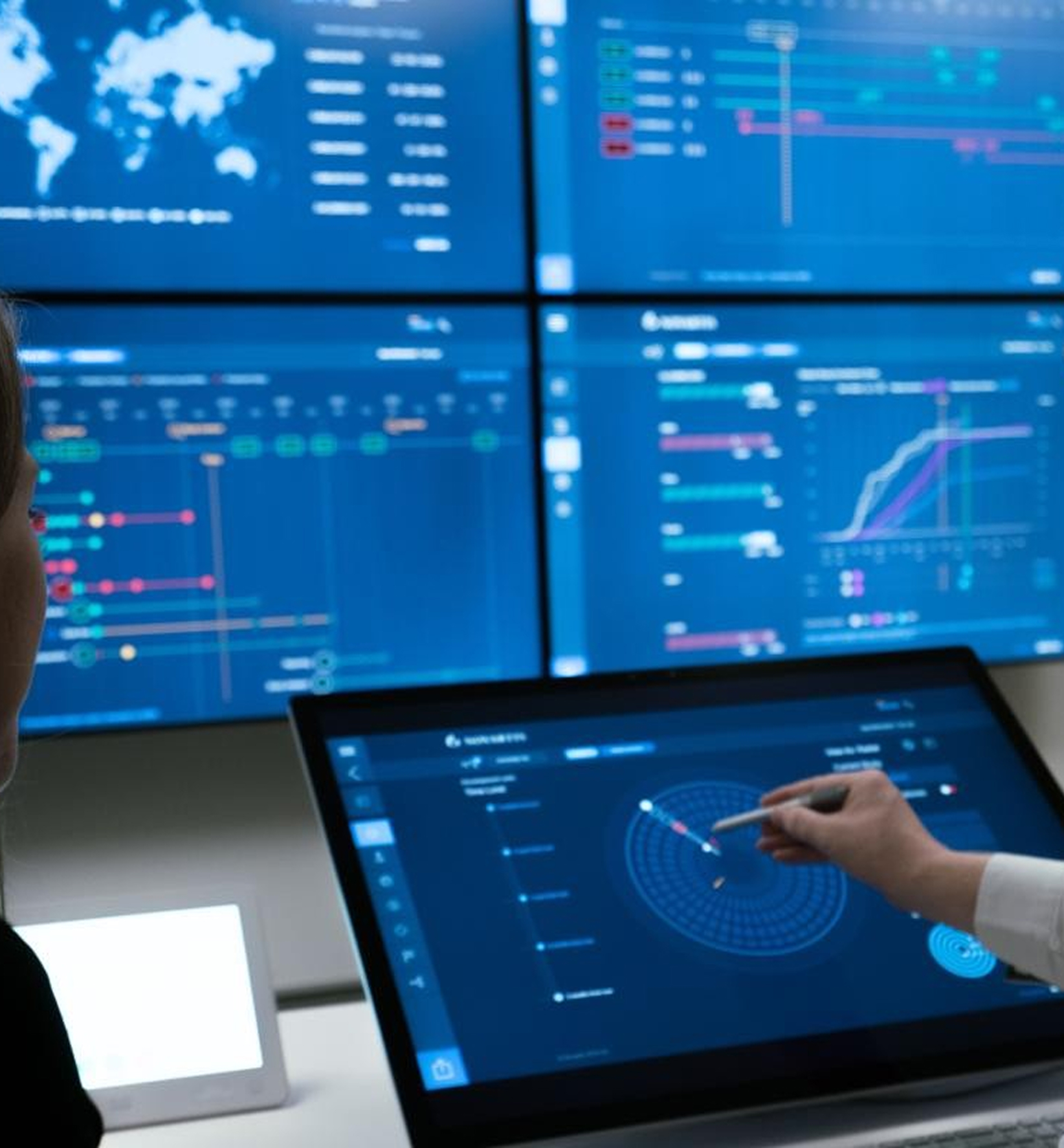 SENSE clinical trials user interface displayed on control centre screens and tablet